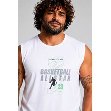 Starbattal Büyük Beden Baskılı Kolsuz Tişört Basketball 26123 Beyaz