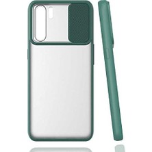 Oppo Reno 3 ile Uyumlu Kılıf Slayt Sürgülü Arkası Buzlu Lensi Kapak - Koyu Yeşil