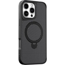 iPhone 13 ile Uyumlu Kılıf Karbon Fiber Görünümlü Magsafe ile Uyumlu Stand Olabilen Carbon Case Tam Gövde Koruyucu Telefon Kılıfı Black