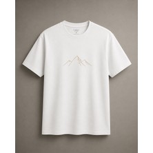 Lumora Store %100 Pamuk Minimal Dağ Baskılı Erkek Oversize Tişört Siyah