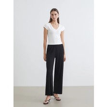 LC Waikiki  Lcw Lcwaıkıkı Basic Siyah Beli Lastikli Dokulu Kadın Pantolon