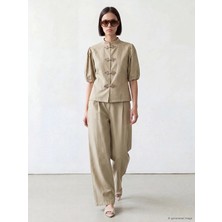 LC Waikiki  Lcw Lcw Comfort Kahverengi Loose Fit Geniş Paça Kadın Pileli Pantolon