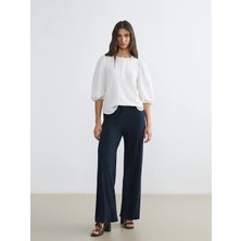 LC Waikiki  Lcw Lcwaıkıkı Basic Lacivert Beli Lastikli Dokulu Kadın Pantolon