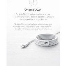 Hype Store Yk Desıgn Iphone Uyumlu Usb-C To Lightning Şarj ve Data Kablosu, Beyaz 3m