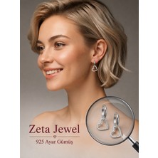 Zeta Jewel 925 Ayar Gümüş Kalp Detaylı Halka Küpe Zirkon Taşlı Sallantılı Kadın Küpe Işıklı Hediye Kutulu