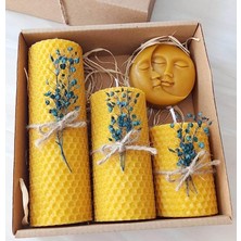 Hype Store Dekoratif Doğal Petek Balmumu Mum Ay ve Güneş Seti Bal Mumu Mum Hediyelik Beeswax Candle