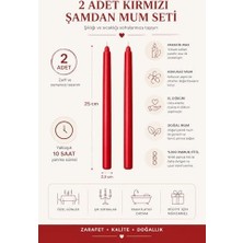 Hype Store 2’li Kırmızı Şamdan Mum Seti 25 cm – Dekoratif Ince Şamdan Mum, Kokusuz Parafin WAX,%100 Pamuk Fitil, El Döküm, Uzun Süre Yanma (~10 Saat), Şık Sofra, Davet, Nişan, Düğün ve Ev Dekorasyonu