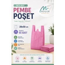 Merpak Ambalaj Kalın Pembe Poşet Orta Boy 1 kg Market Manav Poşeti 28X50 cm Çöp Poşeti Hışır Atlet Poşet