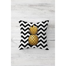 Hype Store Ananas ve Tropikal Meyve Desenli Gizli Fermuarlı Kırlent Kılıfı Koltuk Yastık Kılıfı TAKIM(4ADET), Gold-Siyah Beyaz 45 x 45