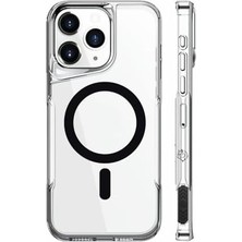 Hype Store iPhone 16 Pro Max Ile Uyumlu Mag Safe Özellikli Ultra Kristal Kenarları Yumuşak Arkası Sert Tam Koruyuculu Silikon Kılıf (Şeffaf/siyah, 6.9 Inç)