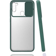 Hype Store Galaxy A11 ile Uyumlu Kılıf Slayt Sürgülü Arkası Buzlu Lensi Kapak - Koyu Yeşil