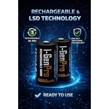 Hype Store I-Gen Batteries Pro HR14 C Orta Boy 5000 Mah Şarj Edilebilir C Boy 1.2V Ni-Mh Şarjlı Pil 2'li Paket
