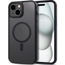 Hype Store & Aksesuar iPhone 13 Için Magsafe ile Uyumlu Arka Kısmı Mat Şeffaf Kenarları Silikon Yapılı Kamera Lens Yükseltili Güçlendirilmiş Mıknatıslı Wireless Kablosuz Şarj Destekli Kılıf (Siyah)