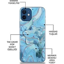 Hype Store Apple iPhone 11 ile Uyumlu Kapak Mermer Desenli Pop Socketli Silikon Kılıf - Beyaz