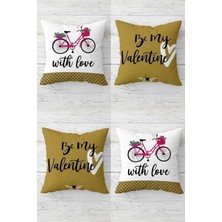 Hype Store Be My Valentine Sevgili Bisiklet Gizli Fermuarlı Kırlent Kılıfı Koltuk Yastık Kılıfı TAKIM(4ADET), Haki-Beyaz 43 x 43