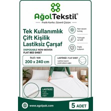 Ağol Tekstil Tek Kullanımlık Lastiksiz Çift Kişilik Çarşaf 200 x 240 cm 5 Adet Nonwoven Beyaz