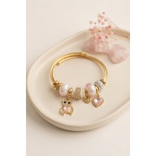 Mç Plus Erb Tedy Bear Model Gold Renk Pembe Charmlı Bileklik