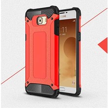 Hype Store Galaxy C5 ile Uyumlu Çift Katman Koruyucu Crash Military Tank Kılıf - Kırmızı