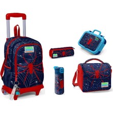 Coral High Coral Hıgh Kıds Örümcek Desenli Çekçek Çantalı Çelik Termoslu Çelik Beslenmeli Ilkokul Çanta Seti- 5' Li Set