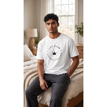 Lumora Store %100 Pamuk Lift Club Baskılı Unisex Oversize Tişört Beyaz