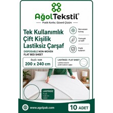 Ağol Tekstil Tek Kullanımlık Lastiksiz Çift Kişilik Çarşaf 200 x 240 cm 10 Adet Nonwoven Beyaz