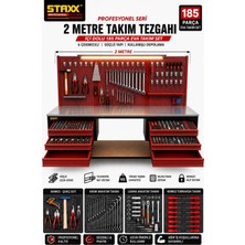 Staxx Power 2 Metre Profesyonel 6 Çekmeceli Takım Tezgahı | 185 Parça Izeltaş Seri Eva Takım Seti Işıklı Pano
