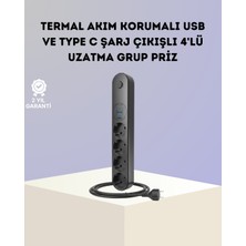 Die Grup Akım Korumalı Çoklu Priz 4’lü 2 USB 1 Type-C 2500W Güçlü Tasarım
