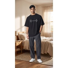 Lumora Store %100 Pamuk Dambıl Baskılı Unisex Oversize Tişört Siyah