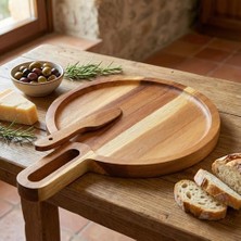 Doğal Akasya Yuvarlak Peynir Sunum Tahtası ve Bıçak Seti – 19 cm Ahşap Servis Tepsisi, Yanında Özel Peynir Bıçağı Ile (2 Parça Mini Set)
