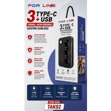 Siyah Forline 3 Soketli Type-C + 2 USB Girişli 2metre Kablolu Akım Korumalı Grup Priz