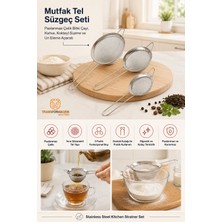 Transformacion Mutfak Tel Süzgeç Seti 3'lü (5-7-8 Cm) - Paslanmaz Çelik Bitki Çayı, Kahve, Kokteyl Süzme ve Un Eleme Aparatı 723378