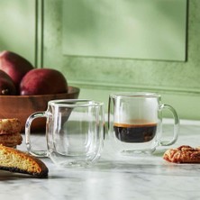 Borosilikat Çift Cidarlı Espresso Bardağı, Şeffaf, 100ML, Kulplu, 2'li Set