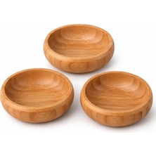 3'lü Bambu Çerezlik Seti (9X9X3 Cm) - Yuvarlak Kahvaltılık, Mezelik ve Sosluk Kase Takımı