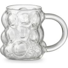 Boncuk Desenli Borosilikat Cam Bardak, 350 ml Geniş Kapasite, Isıya Dayanıklı Yapı, Bulaşık Makinesinde Yıkanabilir, Ev Ofis Restoran Için Uygun Kulplu Kahve Espresso Sunum Bardağı