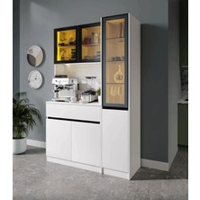 Macera Mobilya Lotus Midi Sağ Vitrinli Kahve Köşesi Komple Mdf LED Mutfak Dolabı