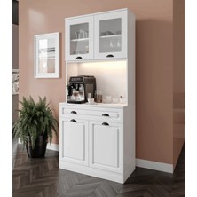 Macera Mobilya Luna 2 Kapaklı Kahve Köşesi  93 cm Mdf, LED Aydınlatmalı, Çok Amaçlı Mutfak ve Airfryer Dolabı
