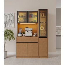 Macera Mobilya Bambu Midi Sağ Vitrinli Komple Mdf LED Aydınlatmalı Kahve Köşesi