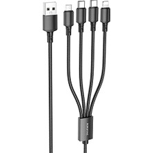 TeOra Store Borofone 4in1 USB Kablo Lightning + Micro + Type-C 4'ü 1 Arada Lightning/micro-Usb/usb-C Için Şarj Kablosu 1metre 2A Akım BX72 (2x Type-C+Lightning+Micro Uçlu Kablo)