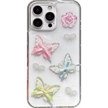 TeOra Store 3D Kelebekli Şeffaf Simli iPhone 13 Uyumlu / 14 Uyumlu Kılıf – Kamera Korumalı, Darbe Emici Silikon