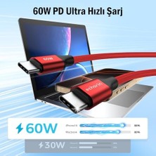 Wheat Grains Global Store USB C'den USB C'ye 60W, 2.4A, 1m, Pd 2.0, Çift Kat Örgülü Hızlı Şarj ve Data Kablosu (Kırmızı, 1 Metre)