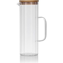 TeOra Store 1000ML Bambu Kapaklı Line Borosilikat Cam Yağlık & Sürahi – Şık, Dayanıklı ve Sağlıklı Saklama Çözümü (8cm x 20CM)