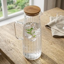 TeOra Store Bambu Kapaklı Borosilikat Cam Yağdanlık ve Sürahi | 1000ML (11X26CM) Çok Amaçlı Içecek ve Sıvı Gıda Saklama