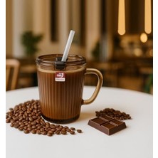 TeOra Store Kapaklı Pipetli Cam Kupa Bardak Çay Kahve Meşrubat Tatlı Bardağı Kahverengi 370 ml