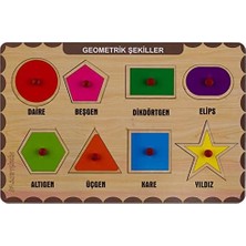 TeOra Store Maketçiniz Ahşap Tutmalı Eğitici Yapboz Geometrik Şekiller