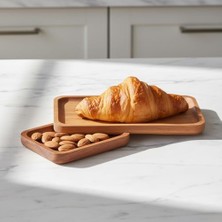 TeOra Store 2'li Doğal Akasya Ahşap Dikdörtgen Servis Tabağı ve Çerezlik Seti – 12X9 cm ve 20X11 cm Kahve Yanı Sunumluk, Sushi ve Meze Tepsisi (Ikili Takım)