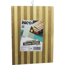 Beyaz Çizgili Ahşap Bambu Kesim Panosu - Kesme Tahtası Metal Kulplu 26 x 36 x 1.4cm