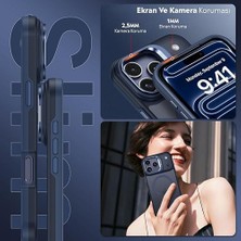 TeOra Store iPhone 17 Pro Max Için Kılıf Kamera Korumalı Magsafe Wireless Şarj Özellikli Mat Şeffaf Renkli Standlı Kılıf Lens Hediyeli Lacivert