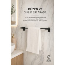 Alper Banyo F1 Model Siyah Uzun Havlu Askısı Paslanmaz Çelik Montajlı Banyo Havluluk 5 Yıl Garantili