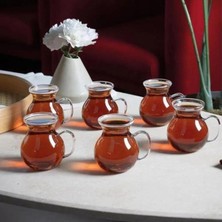 TeOra Store 6'lı Keyfi Ala Kulplu Borosilikat Çay Bardağı - Çeyiz Seti