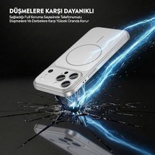 TeOra Store iPhone 16 Pro ile Uyumlu Kılıf Kamera Tasarımı Mag-Safe Destekli Temperli Cam Arka Yüzey Darbelere Karşı Koruma Lüks Telefon Kılıfı Gümüş
